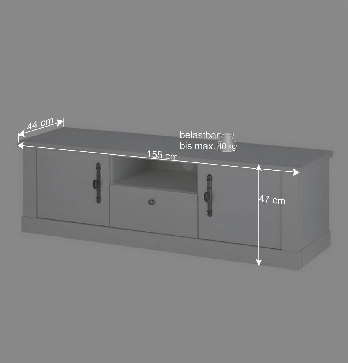 TV Lowboard in weißer Holzoptik Pinie - Liancos