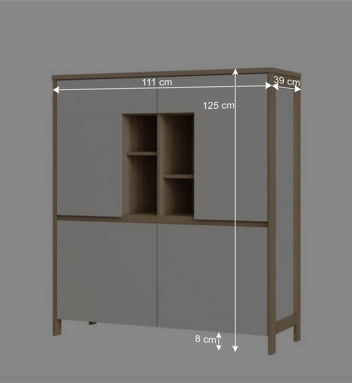 Skandi Highboard in Eiche Dekor und Weiß - Ovidio