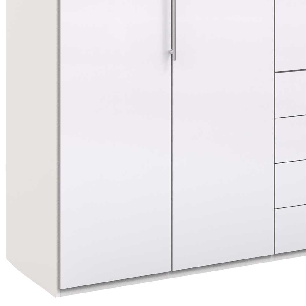 Weißer Hochglanz Kleiderschrank untere Ecke mit glänzender Oberfläche und Sockel – Dolienca