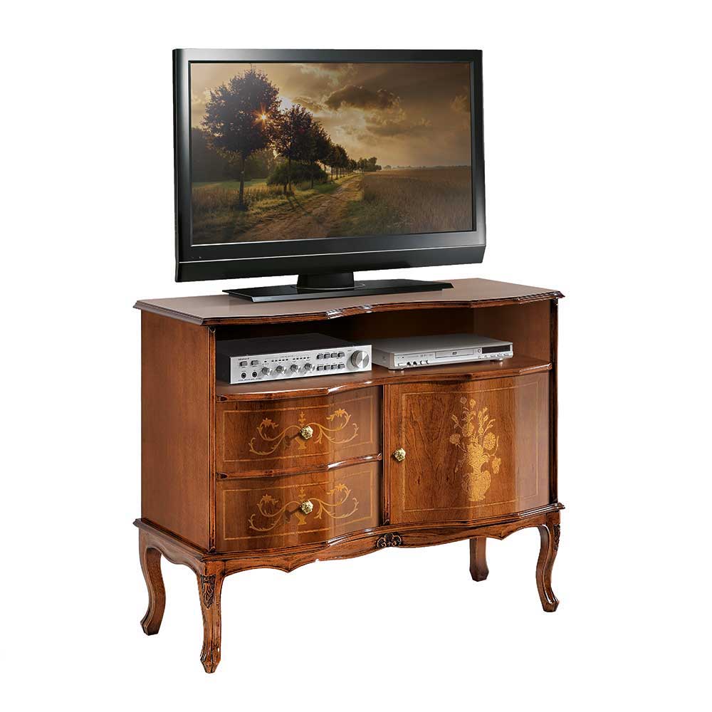Barock TV Kommode Nussbaumfarben als Fernsehschrank für Wohnzimmer – Motiz