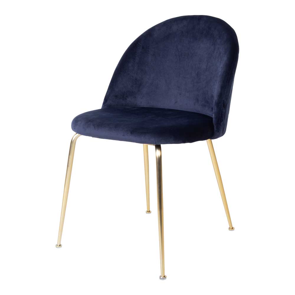 Moderner dunkelblauer Samtstuhl im 2er Set mit eleganten goldenen Messingbeinen – Cancan