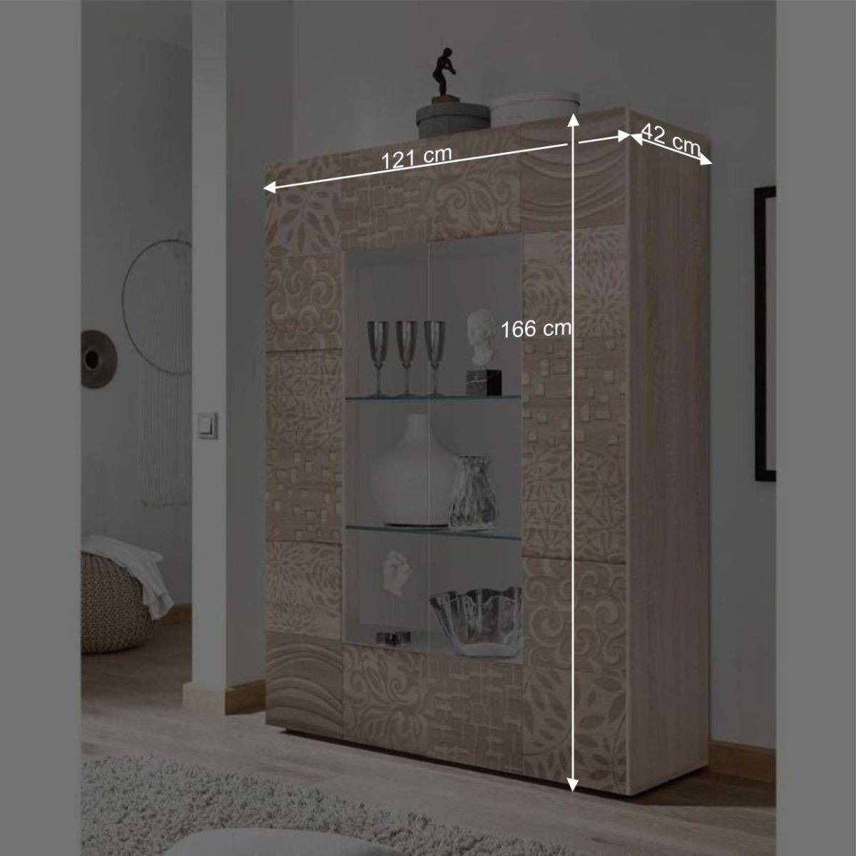 121x166x42 cm Vitrine mit Muster Print Front - Bielvas