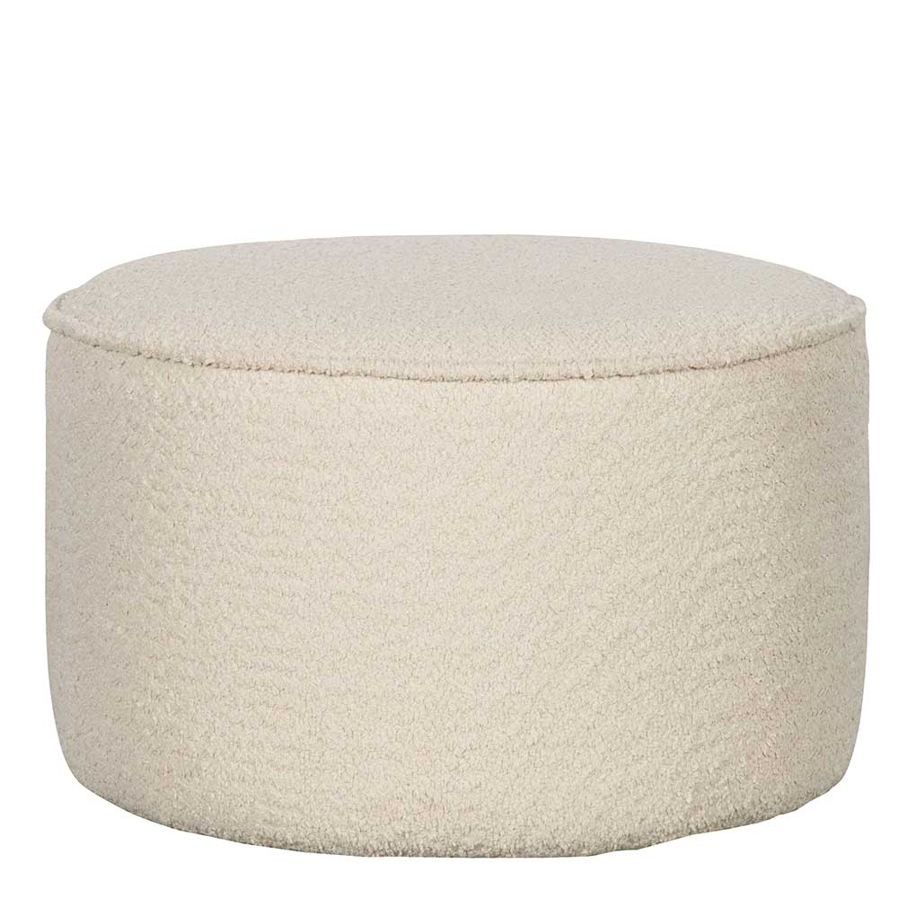 Eleganter Pouf Hocker in Creme Boucle rund für Wohnzimmer – Winnington