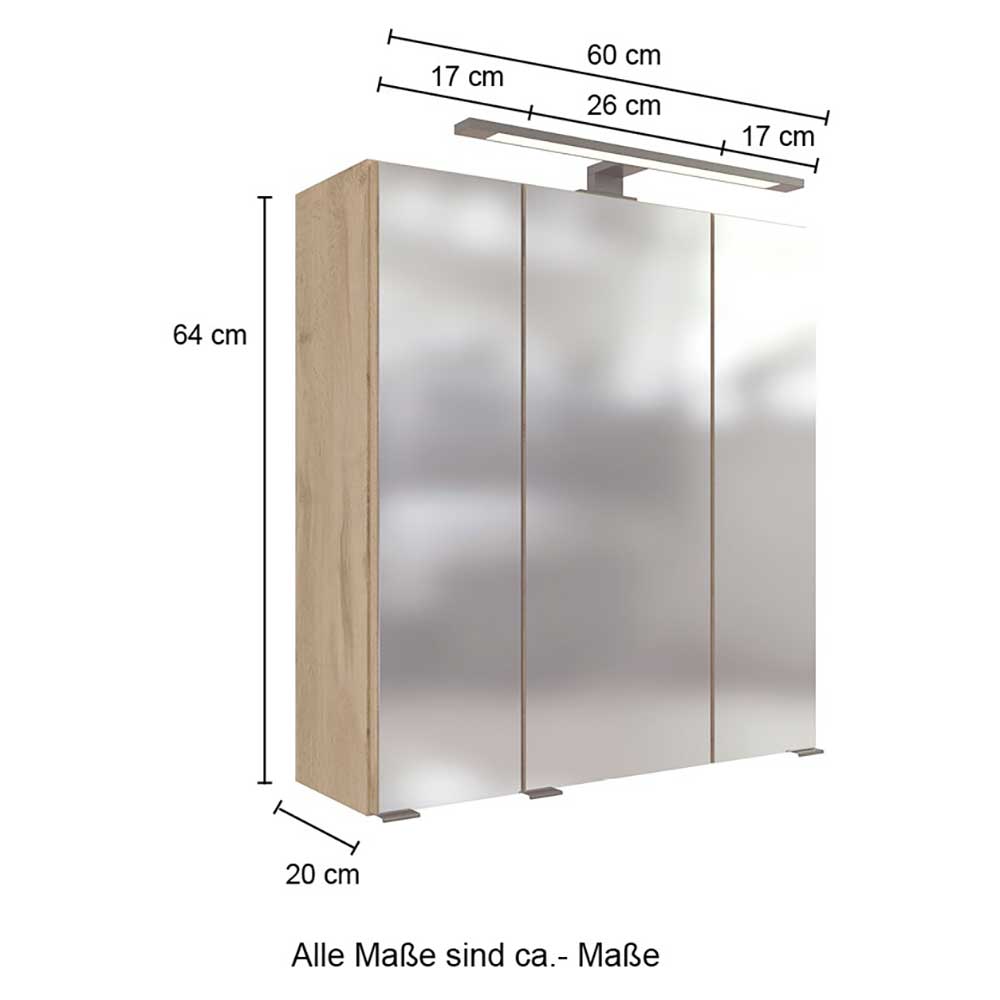 Bad Spiegelschrank in Wildeiche Holznachbildung - Arazony