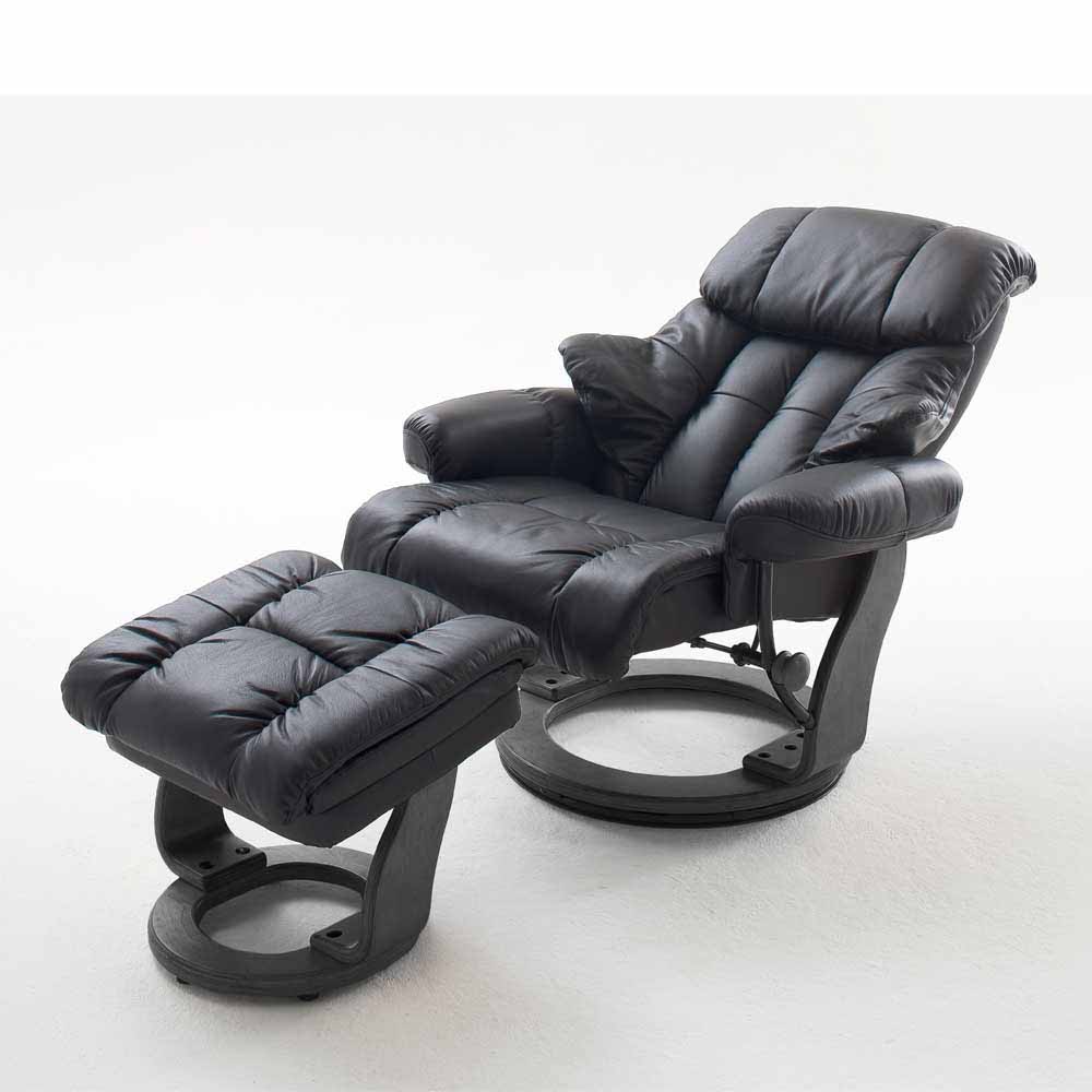 Ruhesessel & Fußhocker mit Leder in Schwarz Ambros Sessel drehbar (zweiteilig)