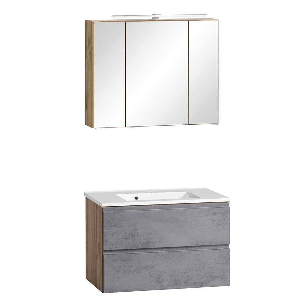 80 cm Waschtisch mit LED Spiegelschrank - Mia (zweiteilig)