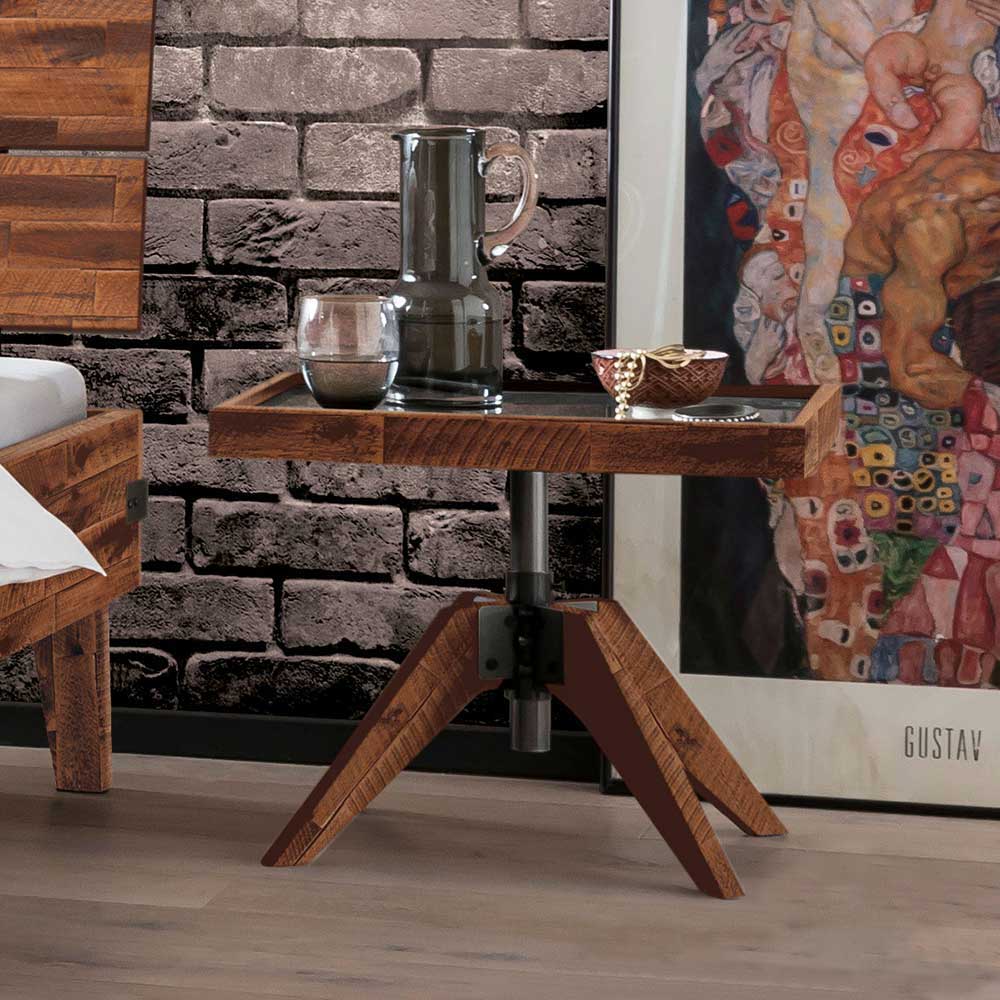 Doppelbett aus Akazie mit Antik Finish - Caleena