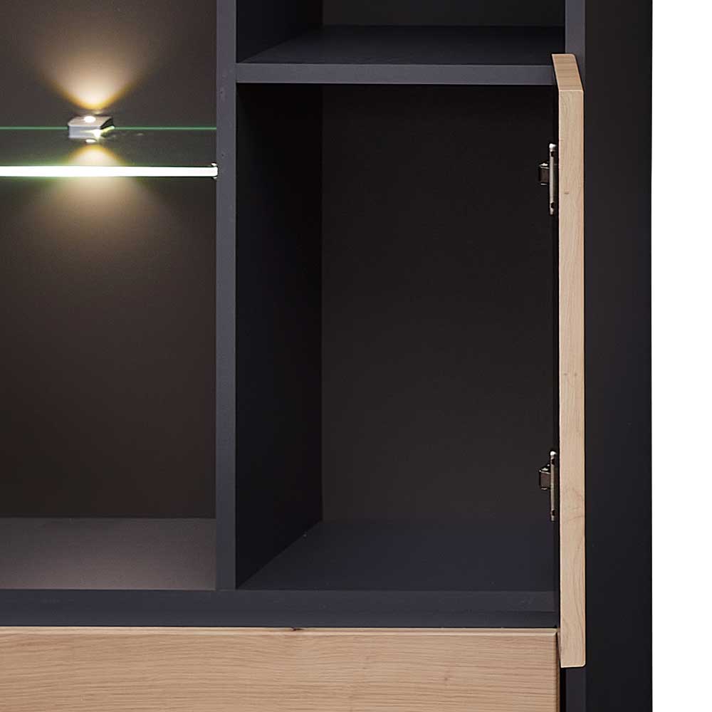 Vitrinenschrank in Wildeiche mit Grau - Kuetra