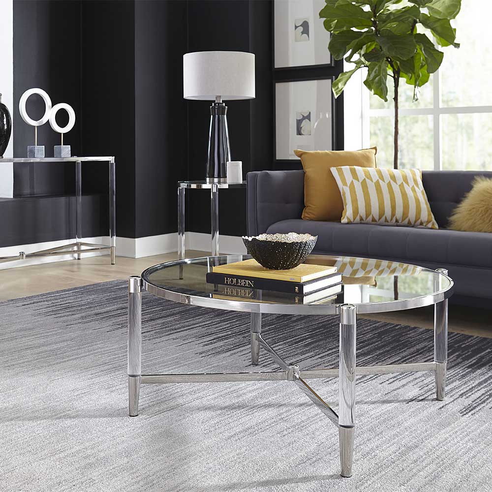 Runder Sofatisch aus Glas & Acrylglas - Evizia