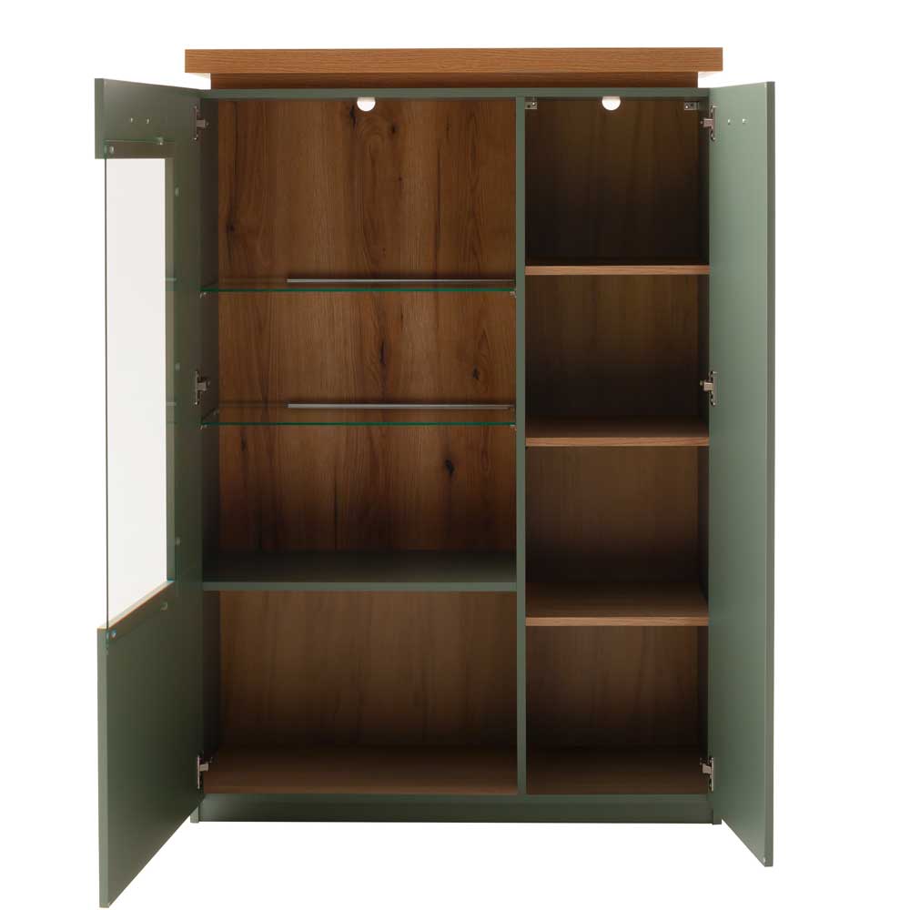 Highboard Vitrine in Graugrün und Eiche - Kwin