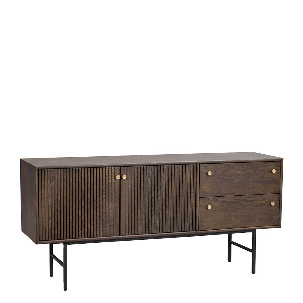 Massives Retro Sideboard in dunkler Eiche mit Strukturfront und zwei praktischen Schubladen – Cuzliav