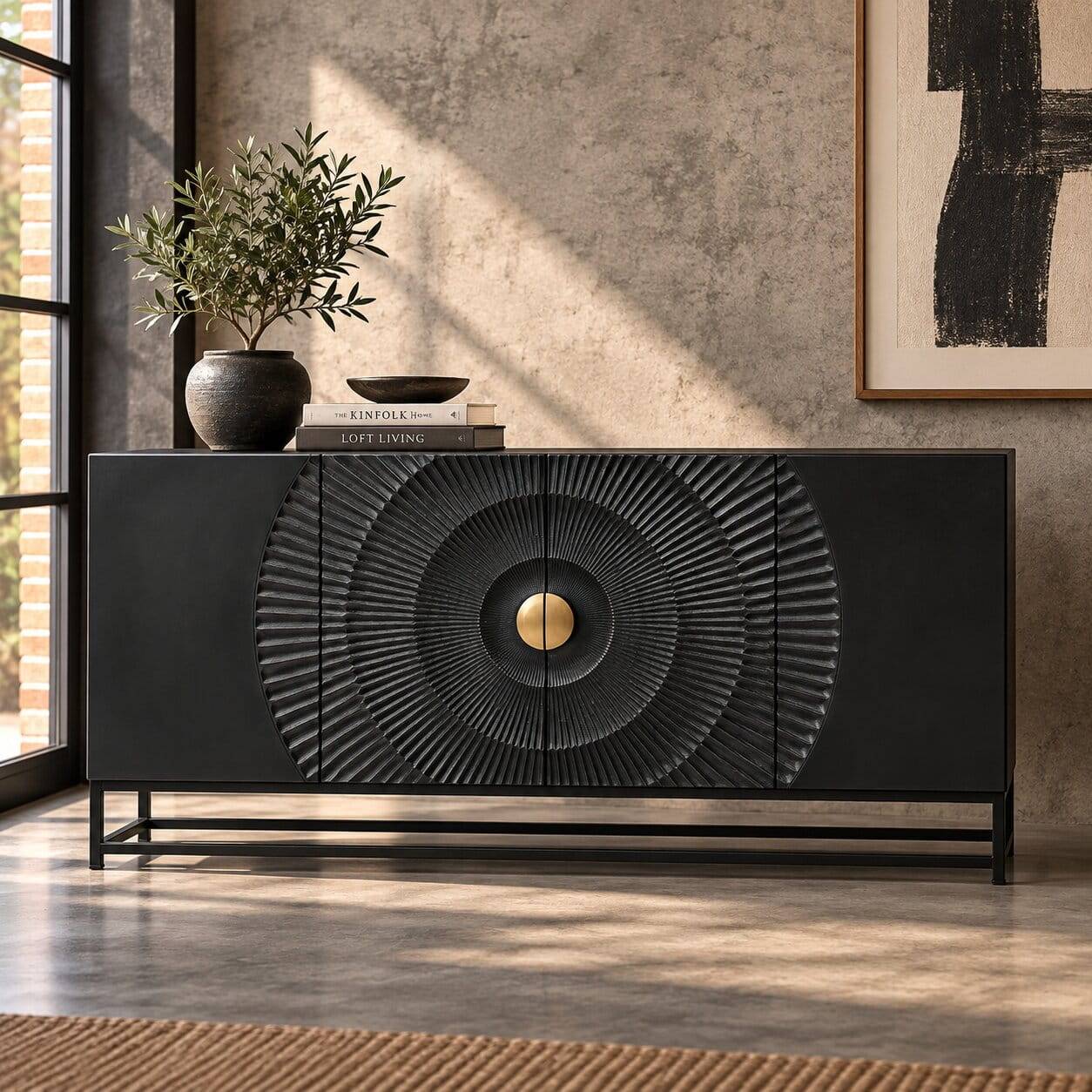Design Sideboard in Schwarz und Gold - Oglio