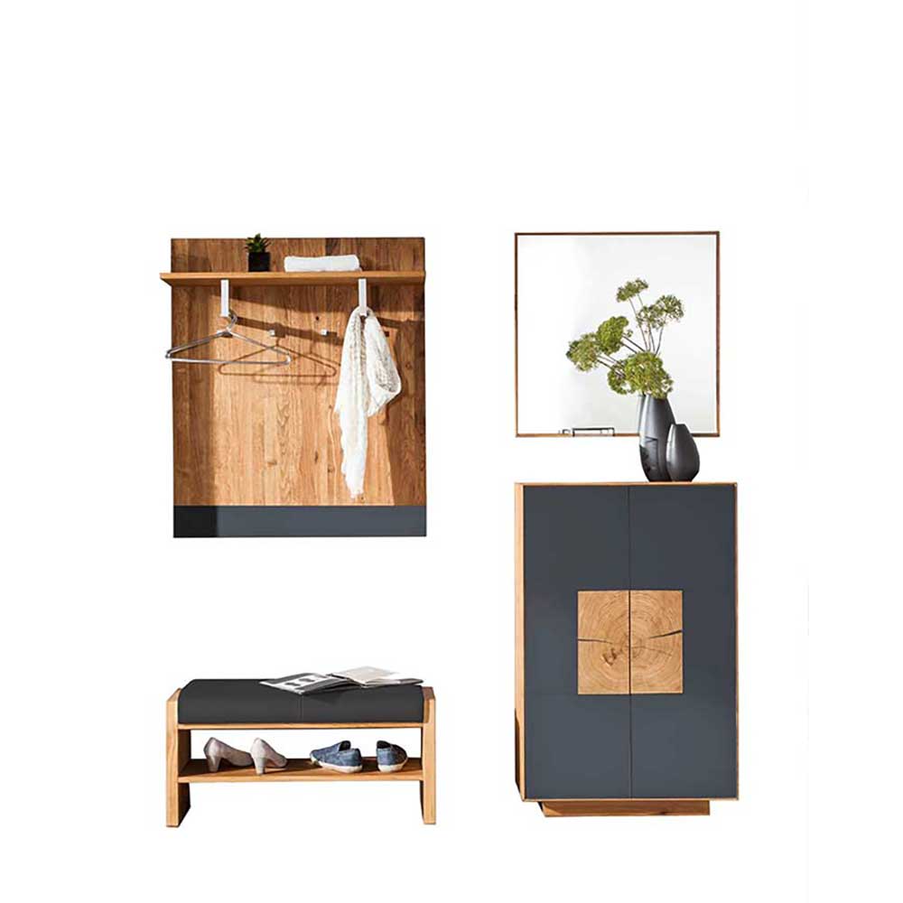 Vierteiliges Flurmöbel Set aus Wildeiche mit Garderobe, Schuhbank, Kommode und Spiegel – Mandrey