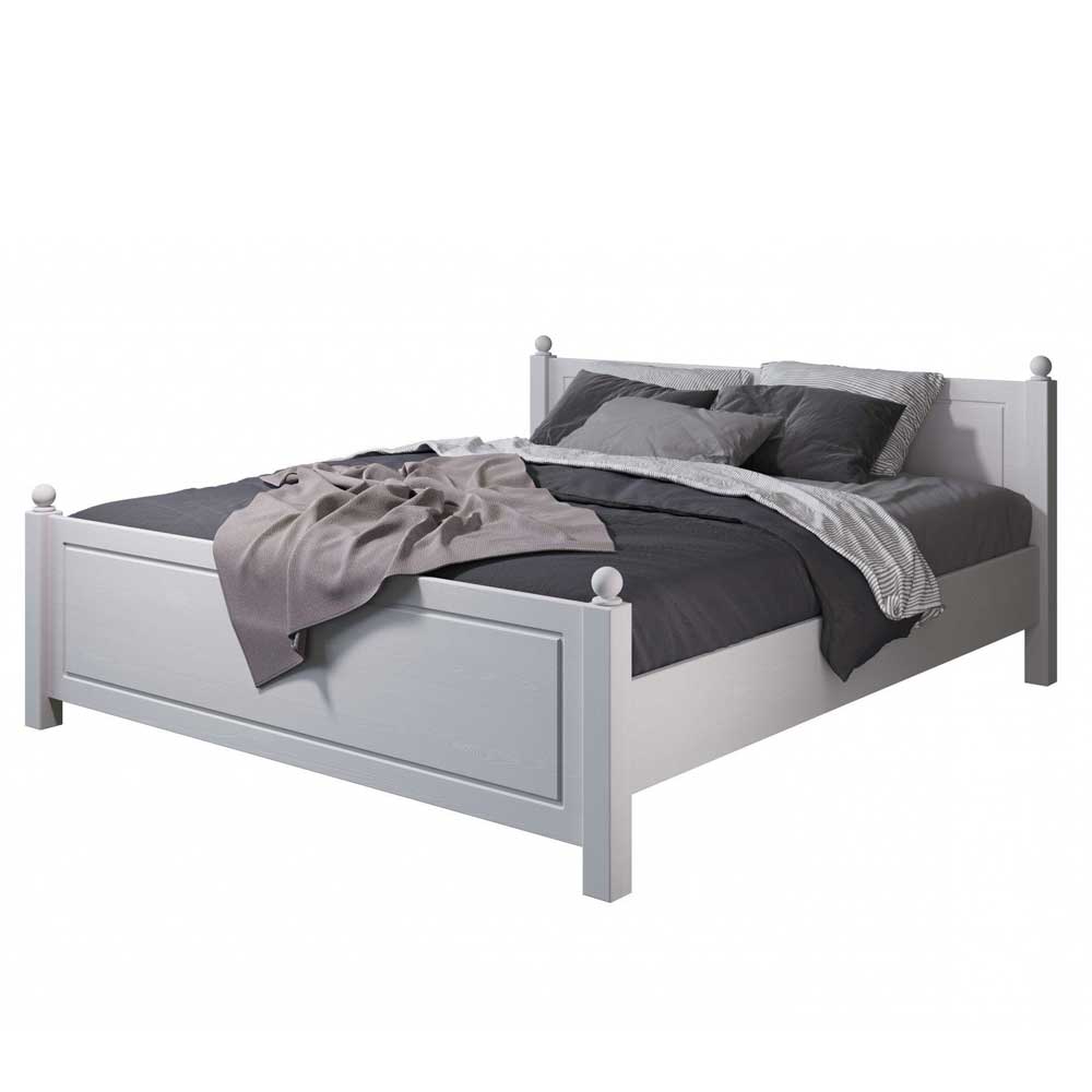 Komplettes weißes Doppelbett 180x200 cm im Landhausstil mit Lattenrost – Montesa