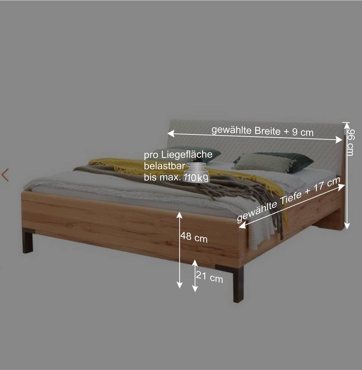 Bett Anlage in Kernbuche & Beige - Krofun I (dreiteilig)