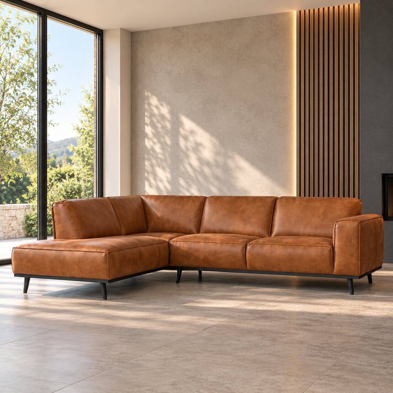 Eckgarnitur Ledercouch in Cognac - Liano