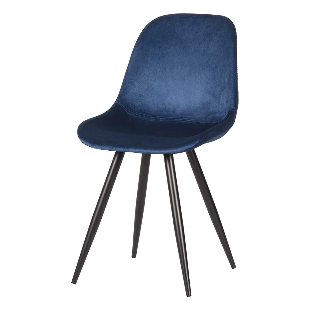 Skandi Design Samtstuhl in Blau als Teil eines 2er Sets für Esszimmer und Küche – Polar