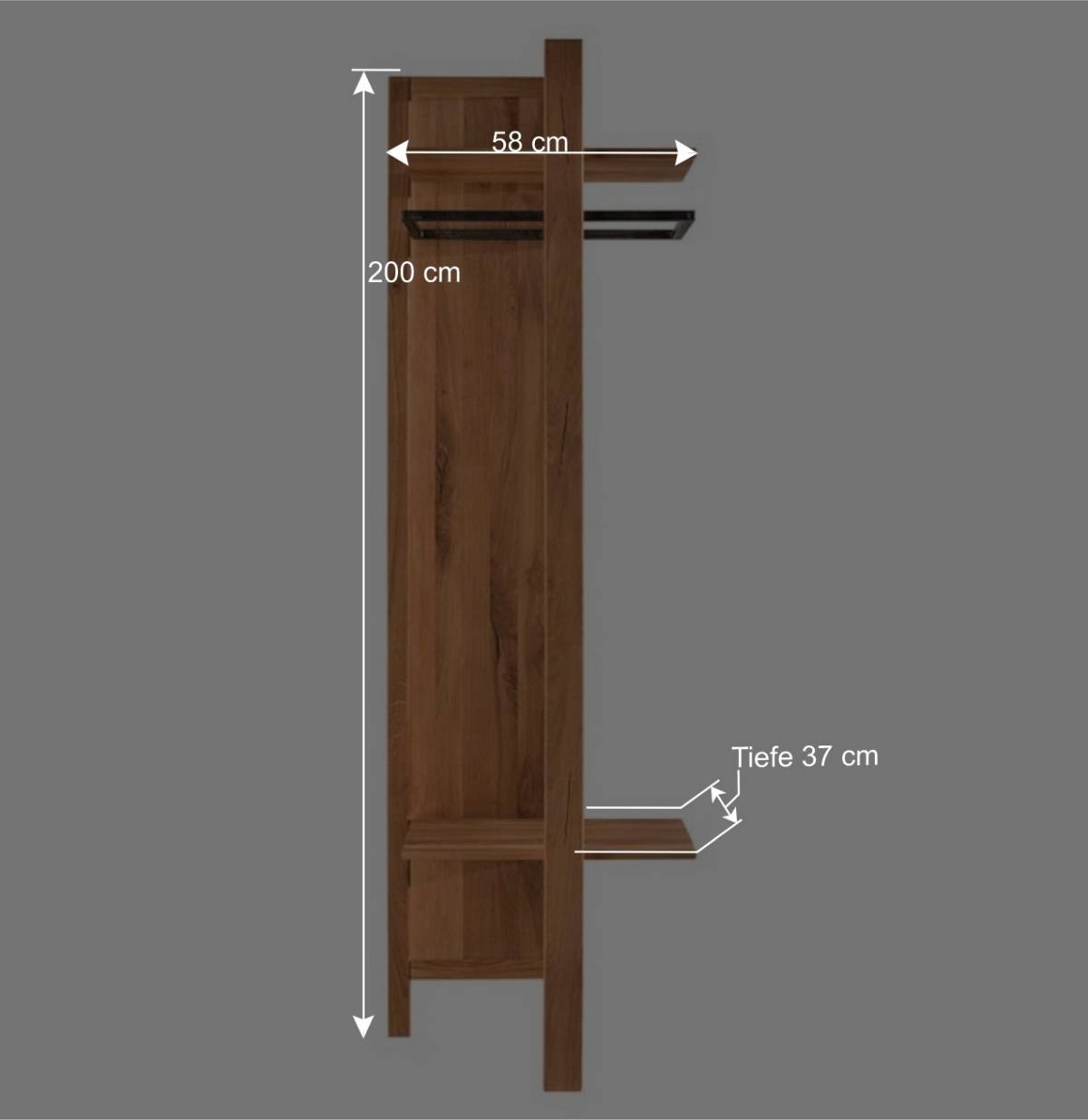 58x200x37 Holz Garderobe aus Wildeiche - Mulcian