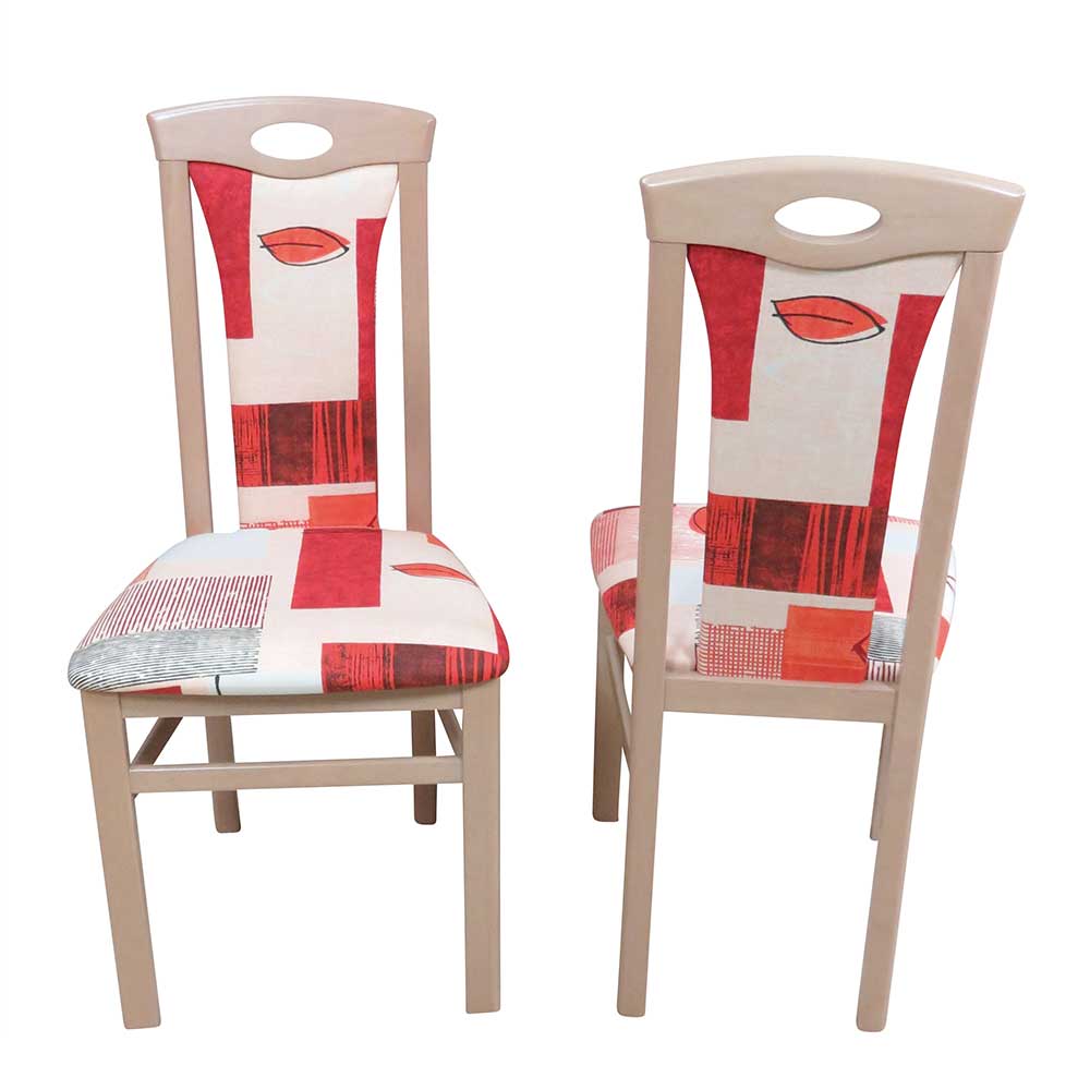 Helle Küchenstühle in Buche Tanja & Rot gemustert (2er Set)