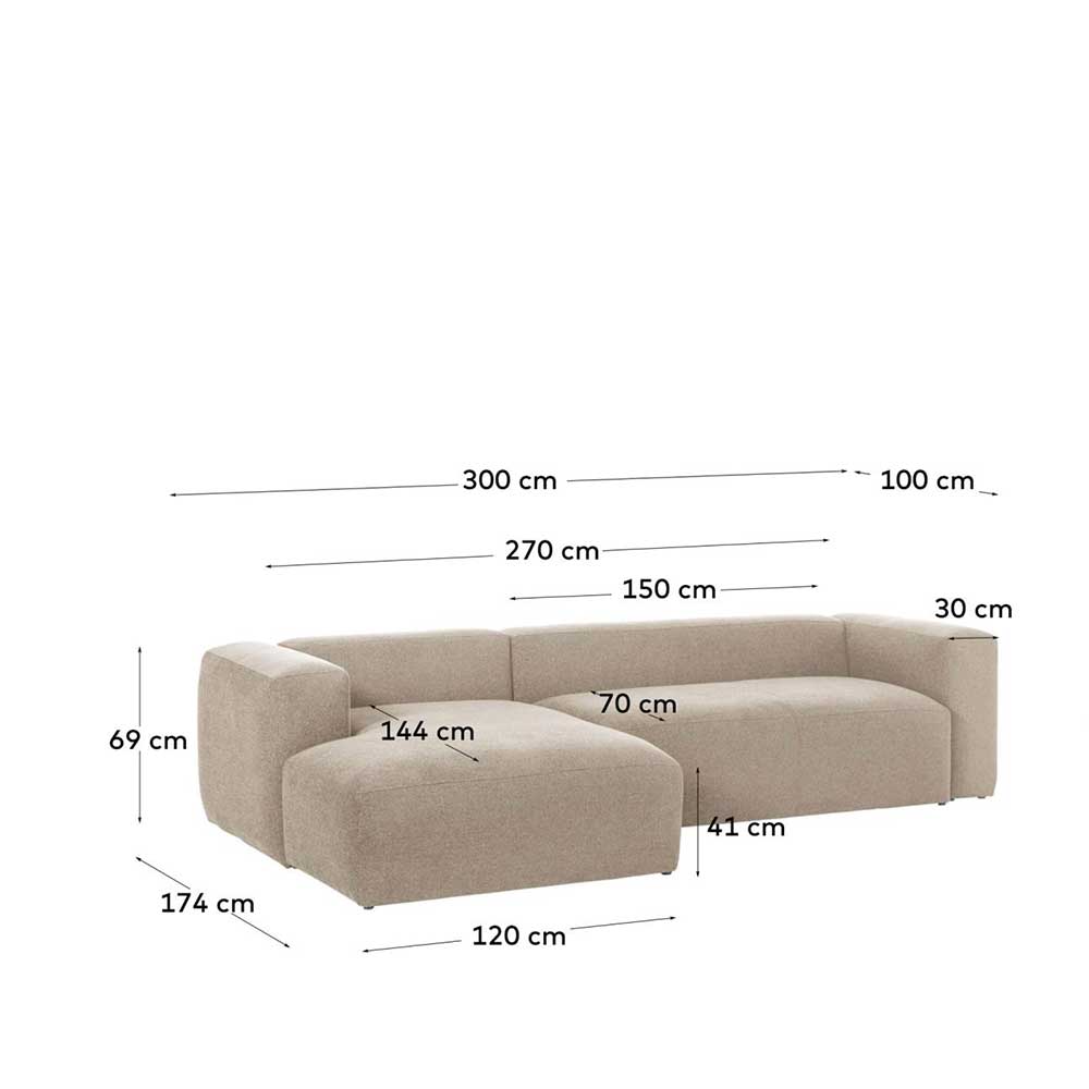 Hochwertige Chenille Eckcouch in Beige - Crotone