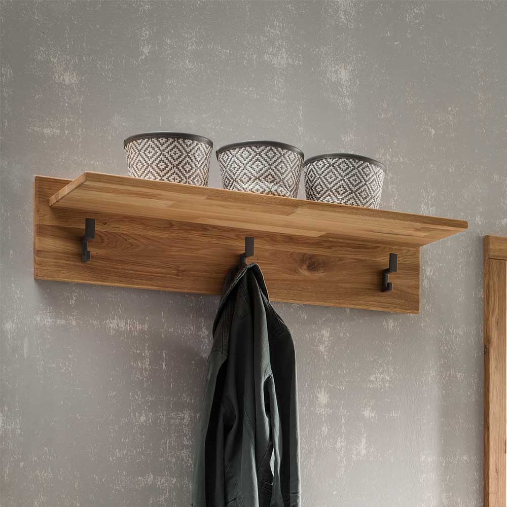 Hängegarderobe aus massivem Echtholz mit drei Haken und Ablage für den Flur – Teano
