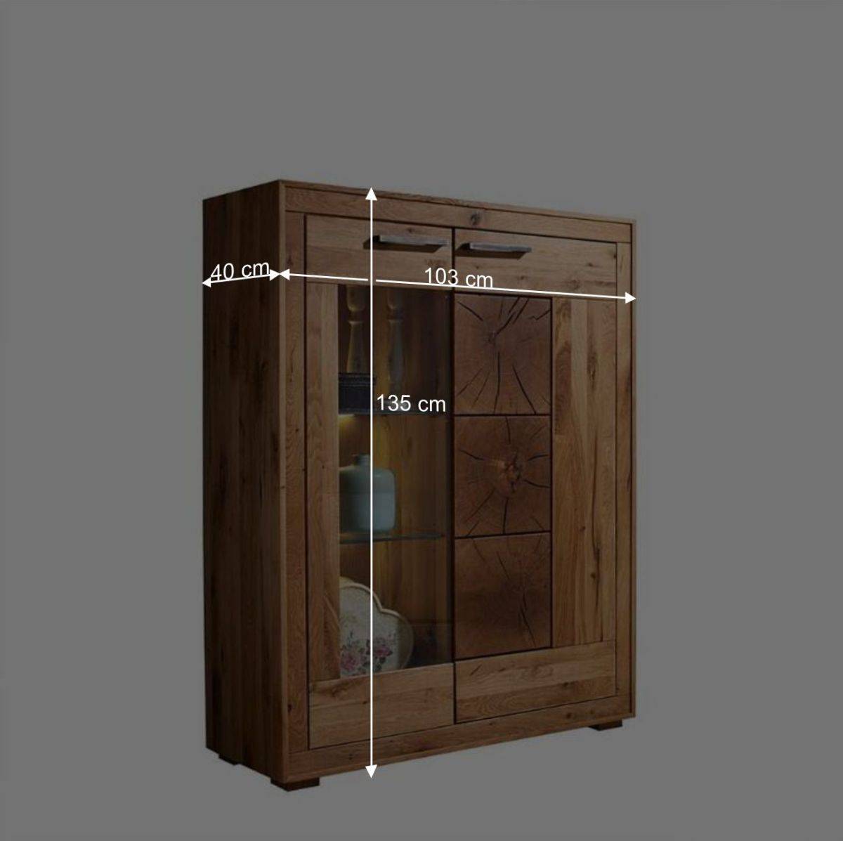 Wildeiche Highboard Troncon mit Glas Einsatz