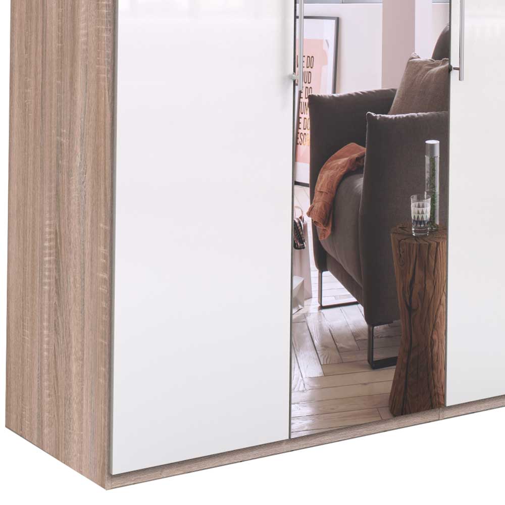 Weißer Kleiderschrank mit Spiegel mittig - Bosays