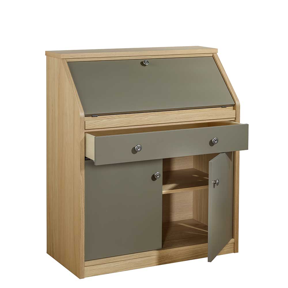 Hochwertiger Schreibschrank in Beigegrau & Eiche - Liaria