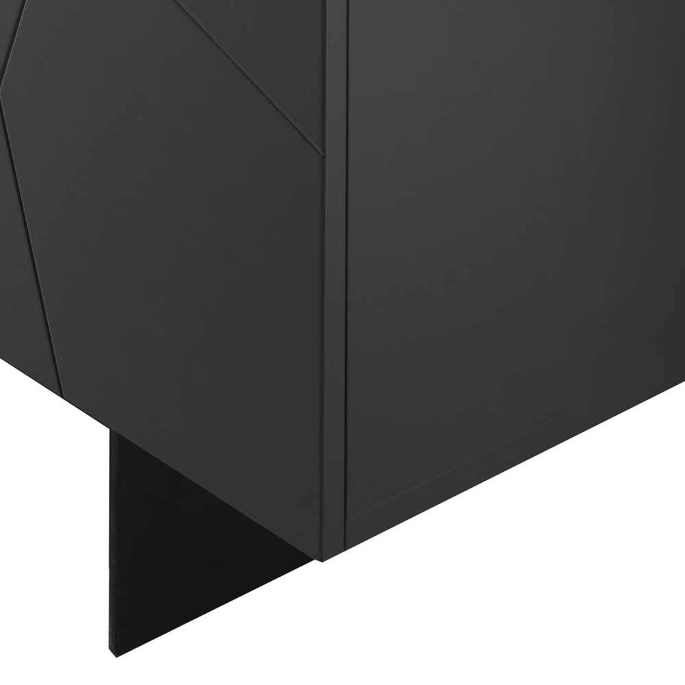 Seitenansicht des schwarzen Sideboards mit markantem Sockel und minimalistischem Metallfuß Design – Wakes