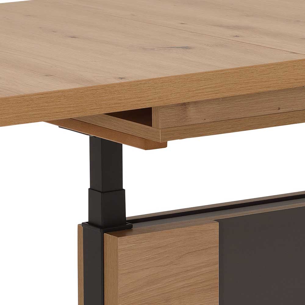 Stabile Säulenmechanik zur Höhenverstellung des modernen Wohnzimmertisches mit Holzelementen – Karima