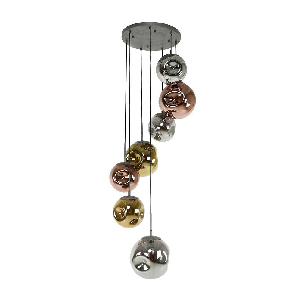 7-flammige Hängeleuchte mit Metallic Glasschirmen - Elizabeth