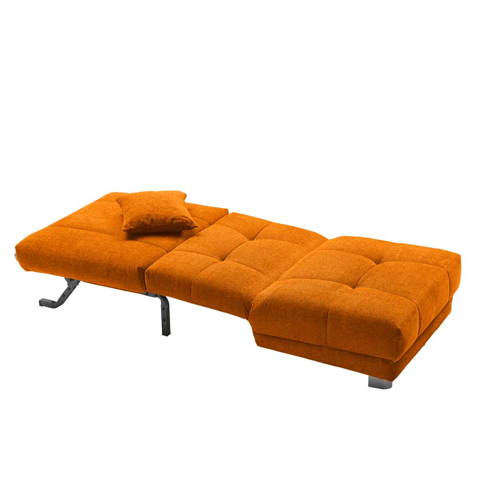Ausgeklappter orangefarbener Schlafsessel als Gästebett mit Flachgewebe Bezug – Babsy