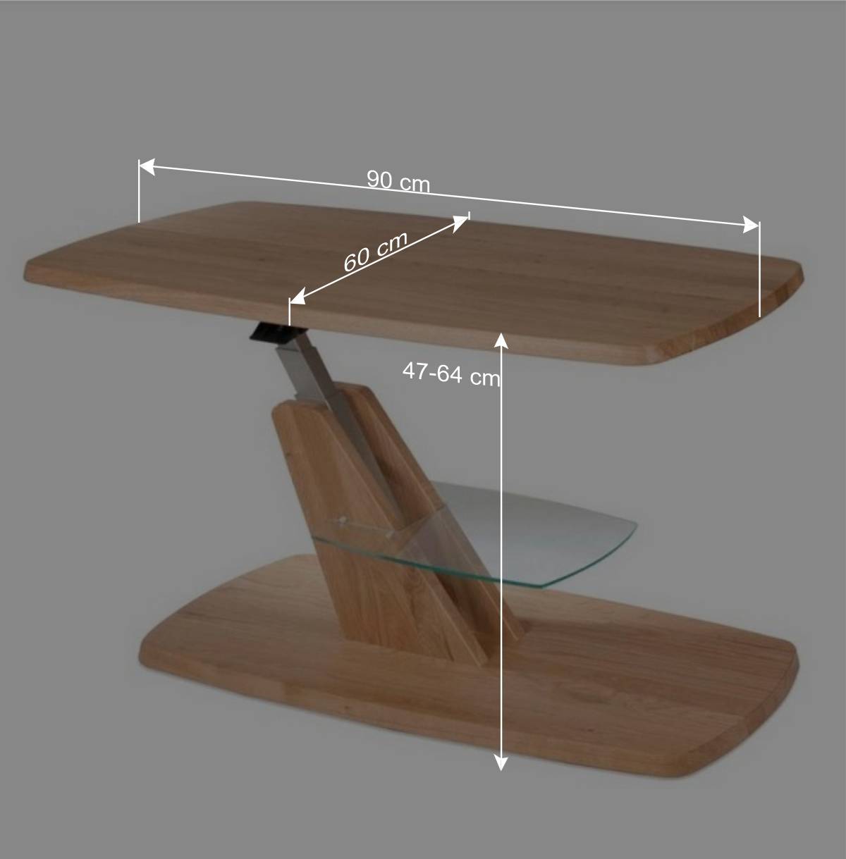 Design Wildeiche Couchtisch mit Glasablage - Liviano