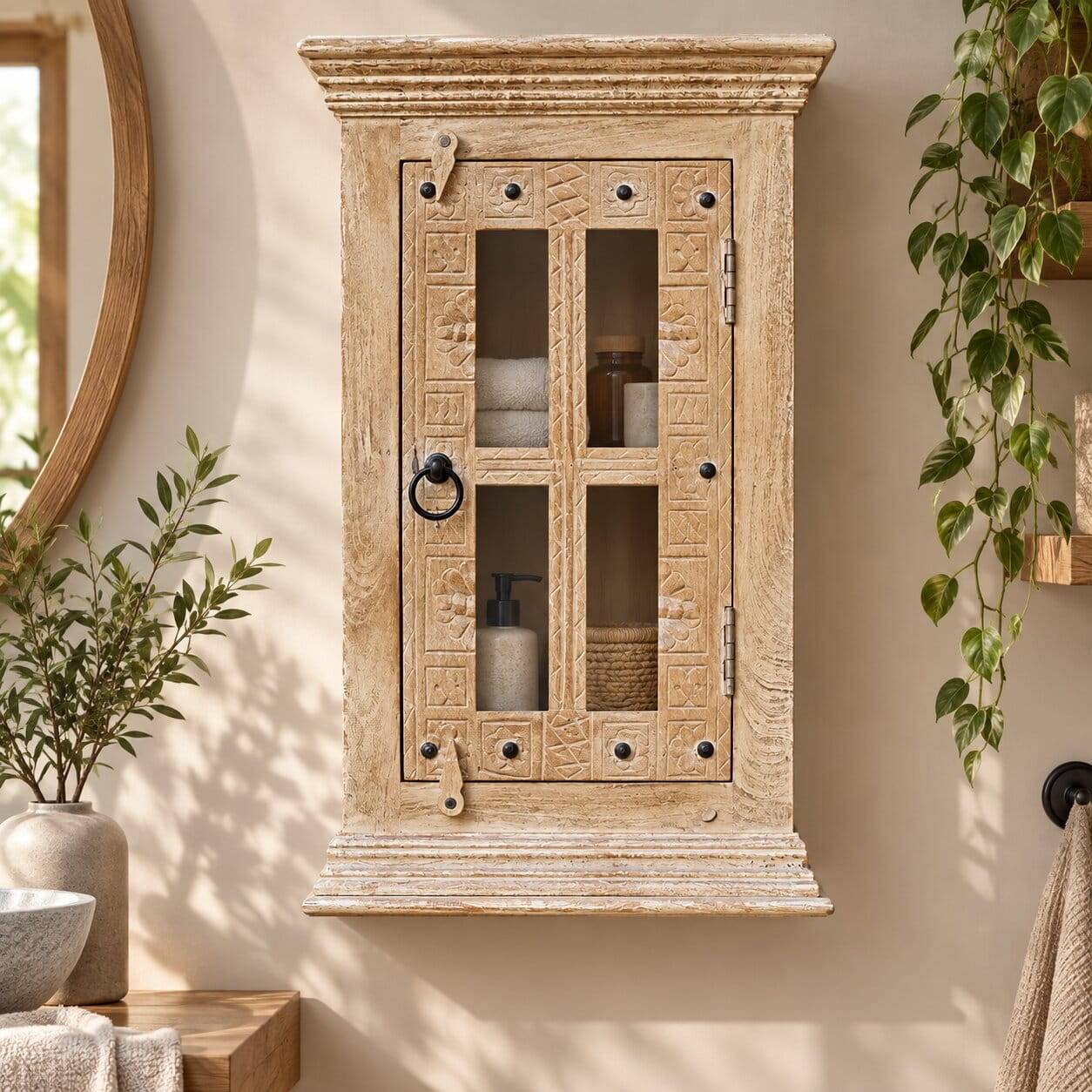 Badezimmer Hängeschrank aus Glas & Massivholz - Abid