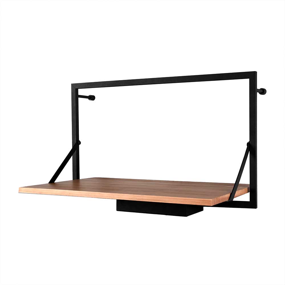 Modernes Design Hängeregal mit schwarzem Metallgestell und eleganter Holzablage – Emdan
