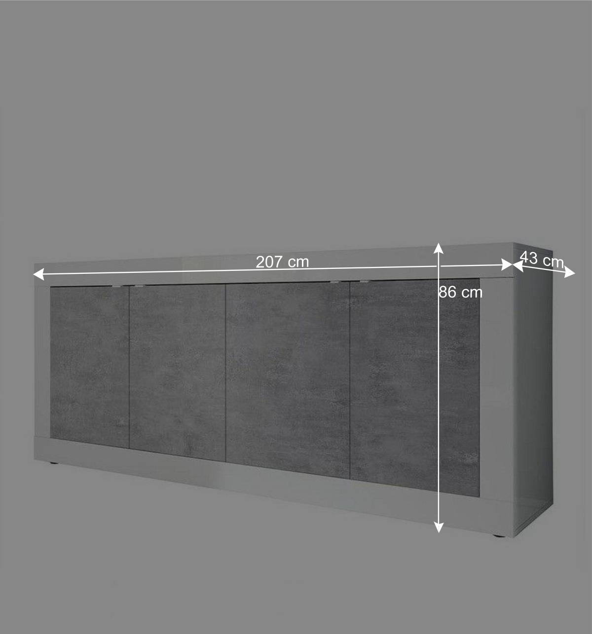 Sideboard mit 4 Türen in Beton Optik - Narandu