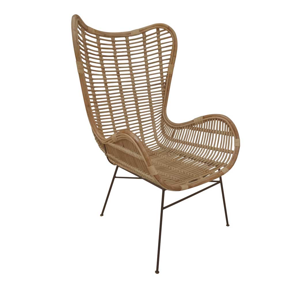 Moderner Rattansessel in Naturfarben mit filigranem Metallgestell für Wohnzimmer – Surin