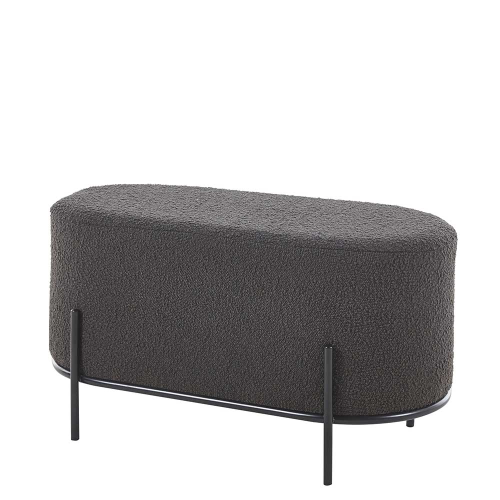 Ovaler dunkelgrauer Boucle Hocker als stilvolle Sitzbank für das Wohnzimmer – Nabrosia