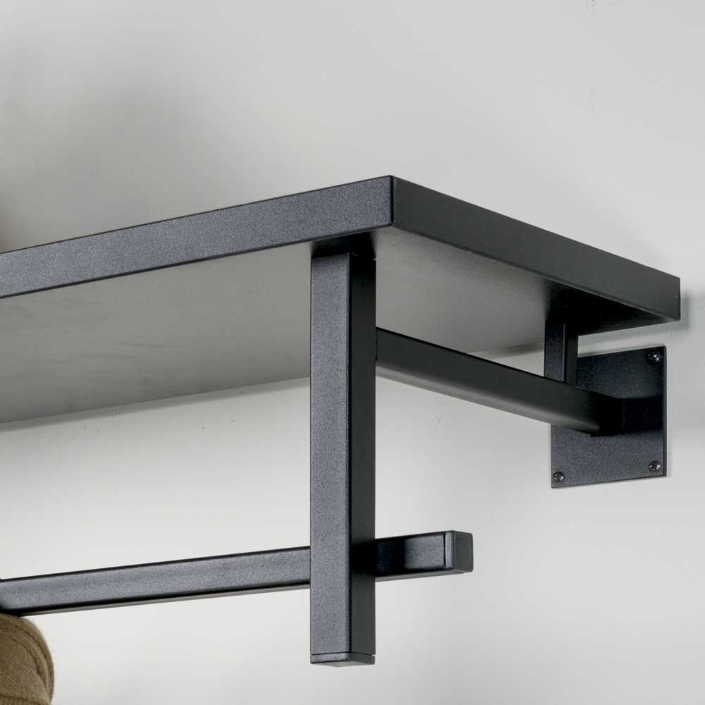 Schwarze Design Wandgarderobe Detailansicht der robusten Metallkonstruktion rechts – Unesc