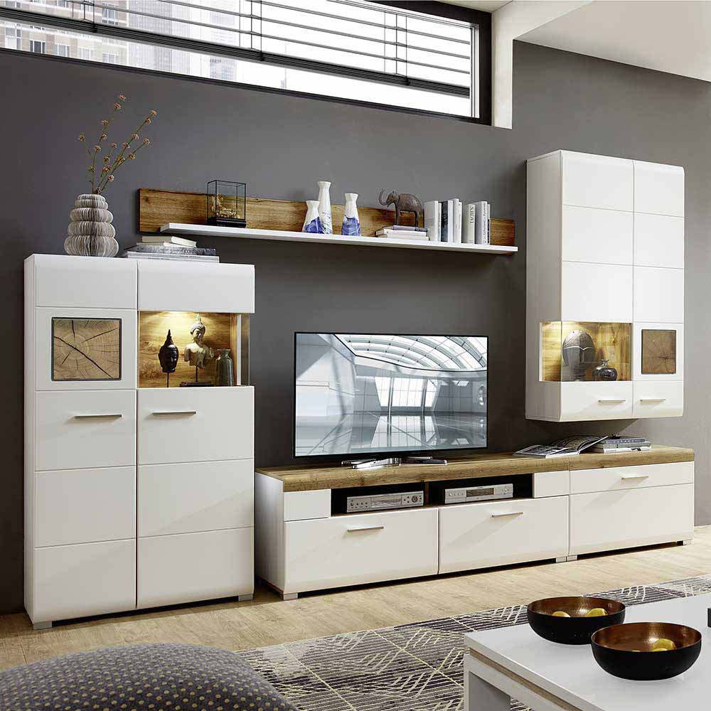 Wohnzimmer Schrankwand Lisepio mit Beleuchtung (fünfteilig)