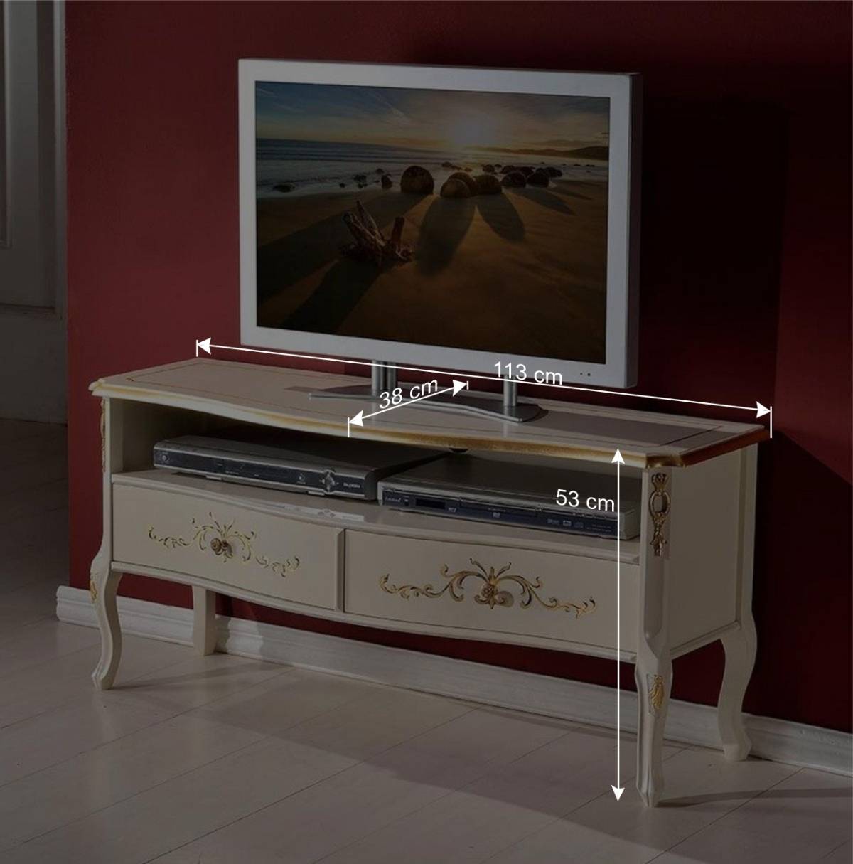 Barockstil TV Element in Cremeweiß & Gold - Iviada