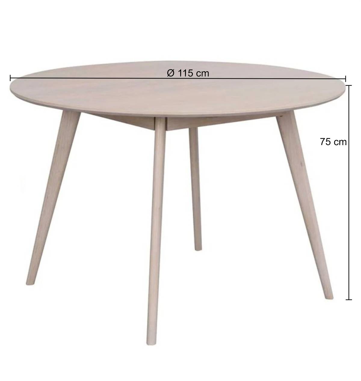115cm runder Retro Esstisch in White Wash - Navassa I