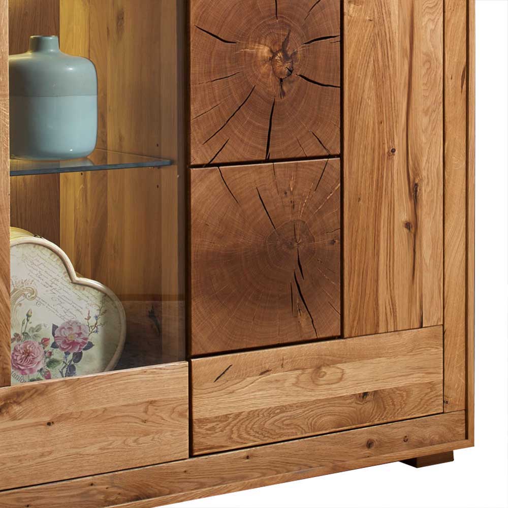 Wildeiche Highboard Troncon mit Glas Einsatz