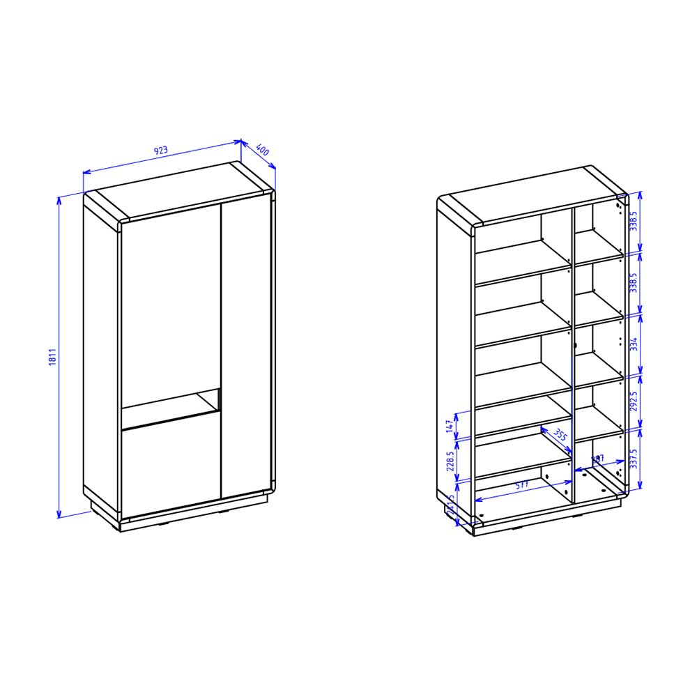 93x181x40 3-türige Schrank mit offenem Fach - Ilunas