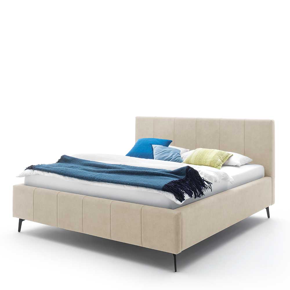 Gepolstertes Stauraumbett in Beige Velours - Emja