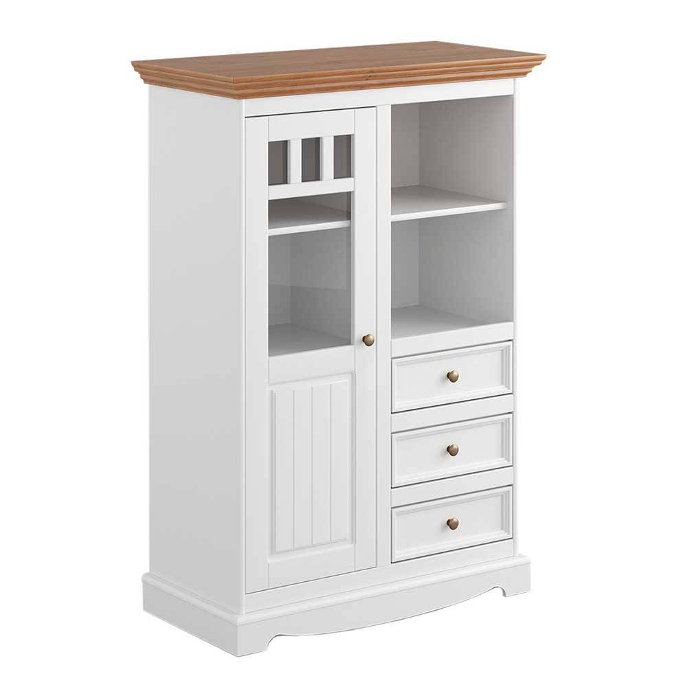 Landhaus Highboard in Weiß und Eiche - Bordona