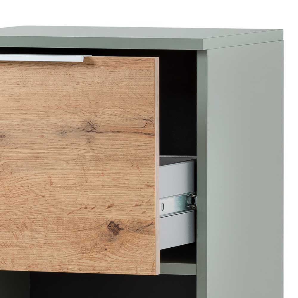 Bad Unterschrank in Graugrün mit Eiche - Liz