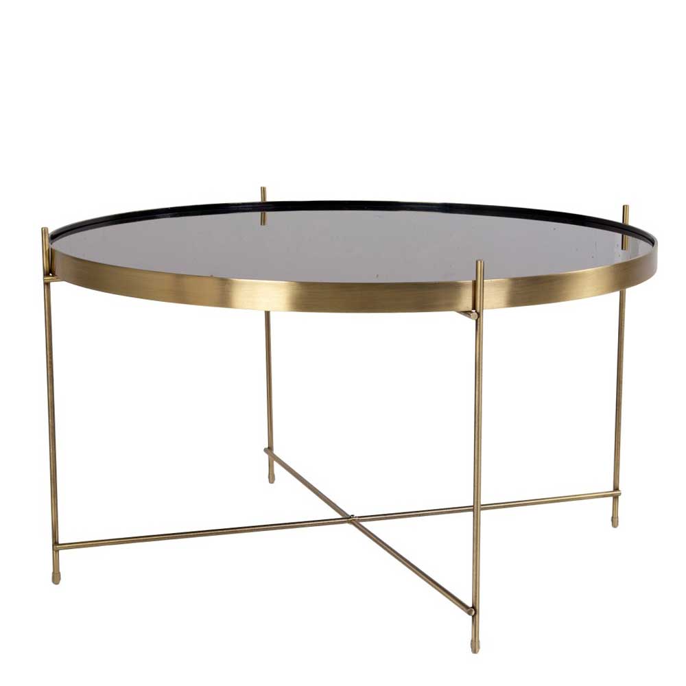 70cm runder Glas Couchtisch mit Stahl in Messing - Vally