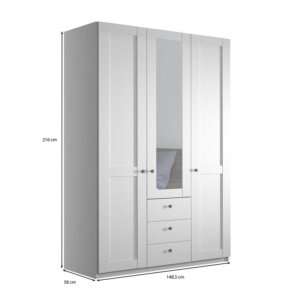 Weißer 3-türiger Kleiderschrank mit Spiegel - Flinn