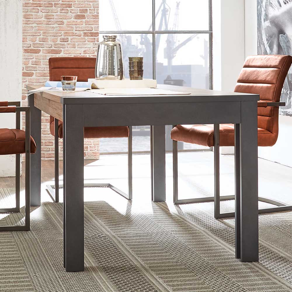 Design Esstisch für Esszimmer mit dunkler Eiche und anthrazitfarbenem Gestell – Rompira